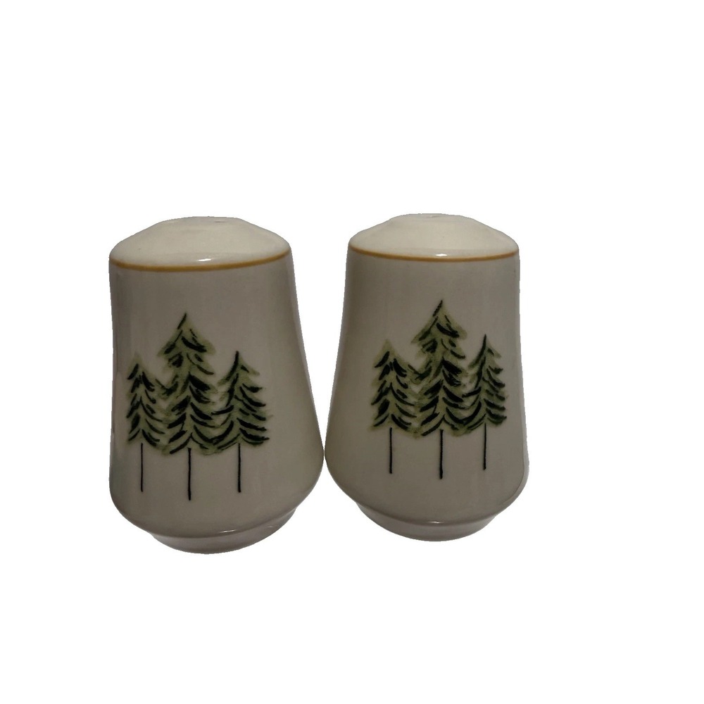 Pine Green Trees Salt And Pepper Shakers Merry Brite Festive Holiday Decor